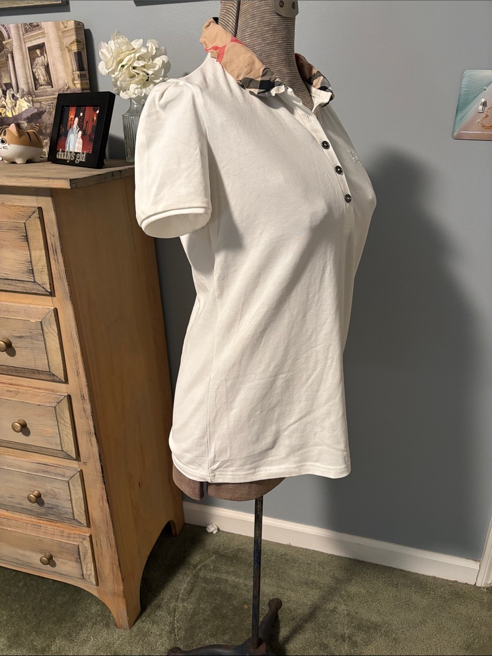 Burberry Brit Novacheck Trim White Polo Shirt - Picture 5 of 10